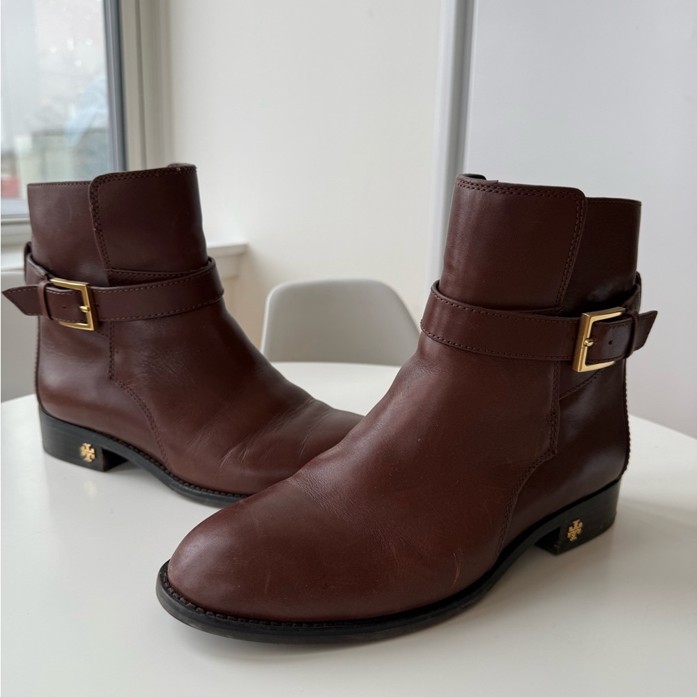 Tory Burch Women 7M Brooke brown leather ankle booties
